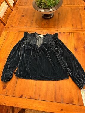 Velvet Ruffle-Detail Long-Sleeve Top - Black Evereve